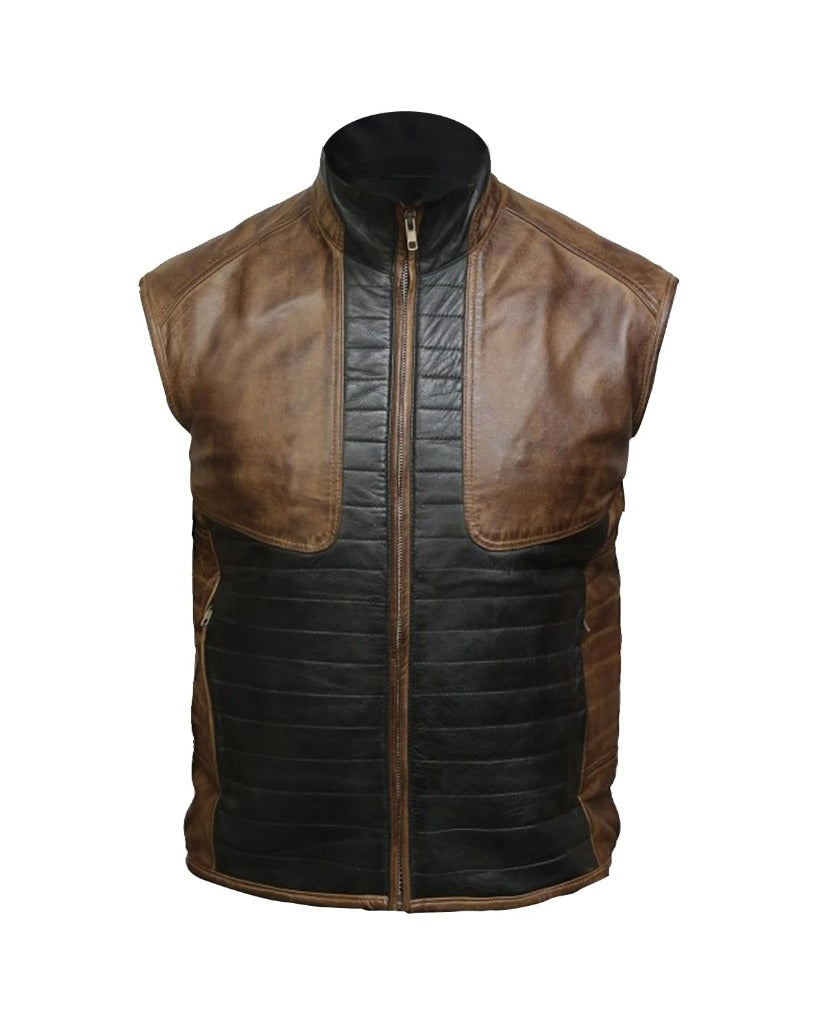 Men Brown & Black Leather Vest The Leather Fit