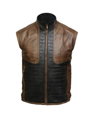 Men Brown & Black Leather Vest The Leather Fit