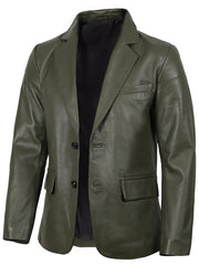 Men's Dark Green Real Leather Blazer The Leather Fit