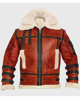 Pry Double Collar B-3 Shearling Red Leather Aviator Jacket The Leather Fit