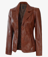 Women's Two Button Cognac Leather Blazer The Leather Fit