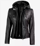 Women's Black Leather Jacket With Removable Hood The Leather Fit