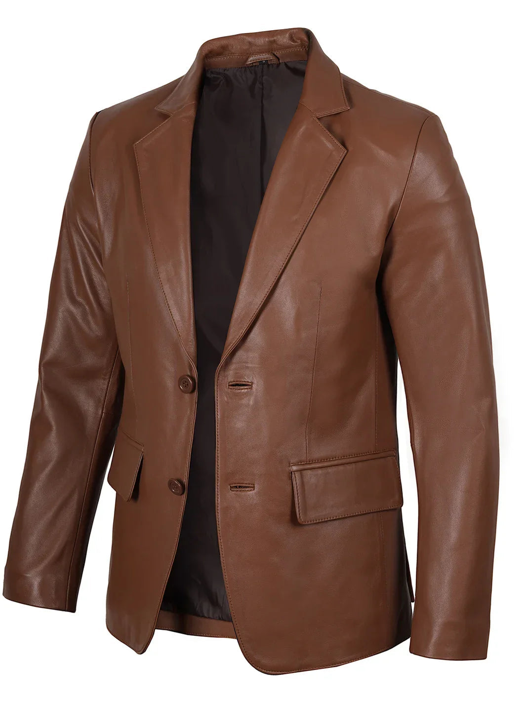 Men's Two Button Cognac Brown Leather Blazer The Leather Fit