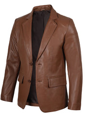 Men's Two Button Cognac Brown Leather Blazer The Leather Fit