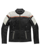 Leather Jacket, White/Black/Orange The Leather Fit