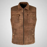 Men’s Brown Buff Padded Leather Vest The Leather Fit