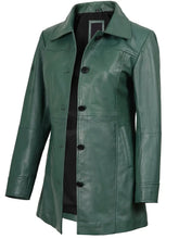 Kandis Women's Green Real Leather Car Coat The Leather Fit