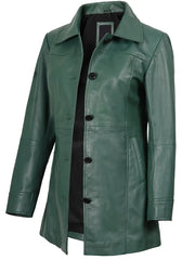 Kandis Women's Green Real Leather Car Coat The Leather Fit