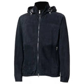 Mens Navy Blue Suede Leather Jacket With Hood The Leather Fit