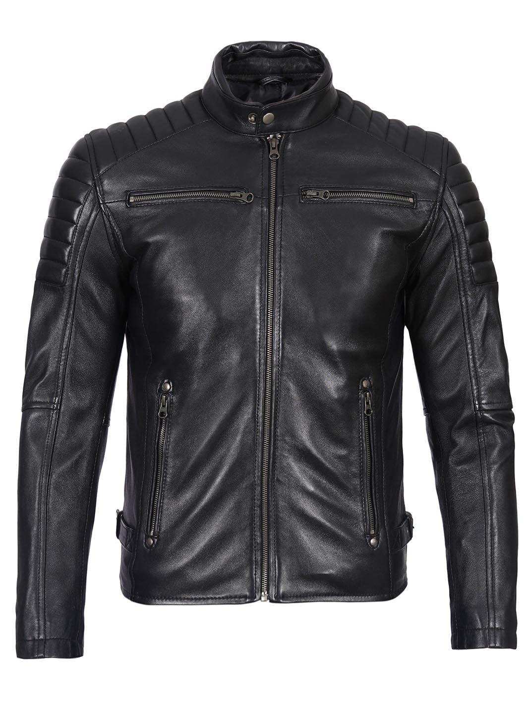 Felix Men's Black Biker Style Leather Jacket The Leather Fit