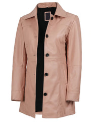 Kandis Women Pink Real Leather Car Coat The Leather Fit