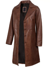 Women's Cognac Brown Real Leather 3/4 Length Coat The Leather Fit