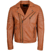 Mens Tan Biker Genuine Leather Jacket The Leather Fit