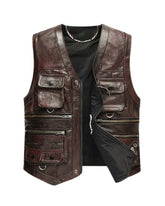 Men’s Luke Vintage Brown Leather Vest The Leather Fit