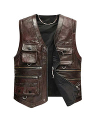 Men’s Luke Vintage Brown Leather Vest The Leather Fit