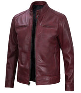 Dodge Men's Burgundy Cafe Racer Leather Jacket The Leather Fit
