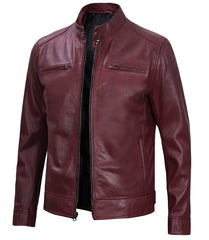 Dodge Men's Burgundy Cafe Racer Leather Jacket The Leather Fit