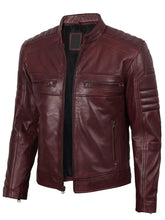 Mens Burgundy Cafe Racer Leather Jacket The Leather Fit