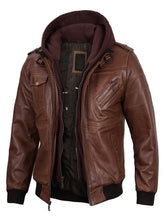 Edinburgh Mens Brown Bomber Leather Jacket With Removable Hood The Leather Fit