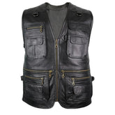 Men’s Black V-Neck Hunting Leather Vest The Leather Fit