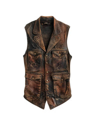 Men’s Brown Vintage Distressed Leather Vest The Leather Fit