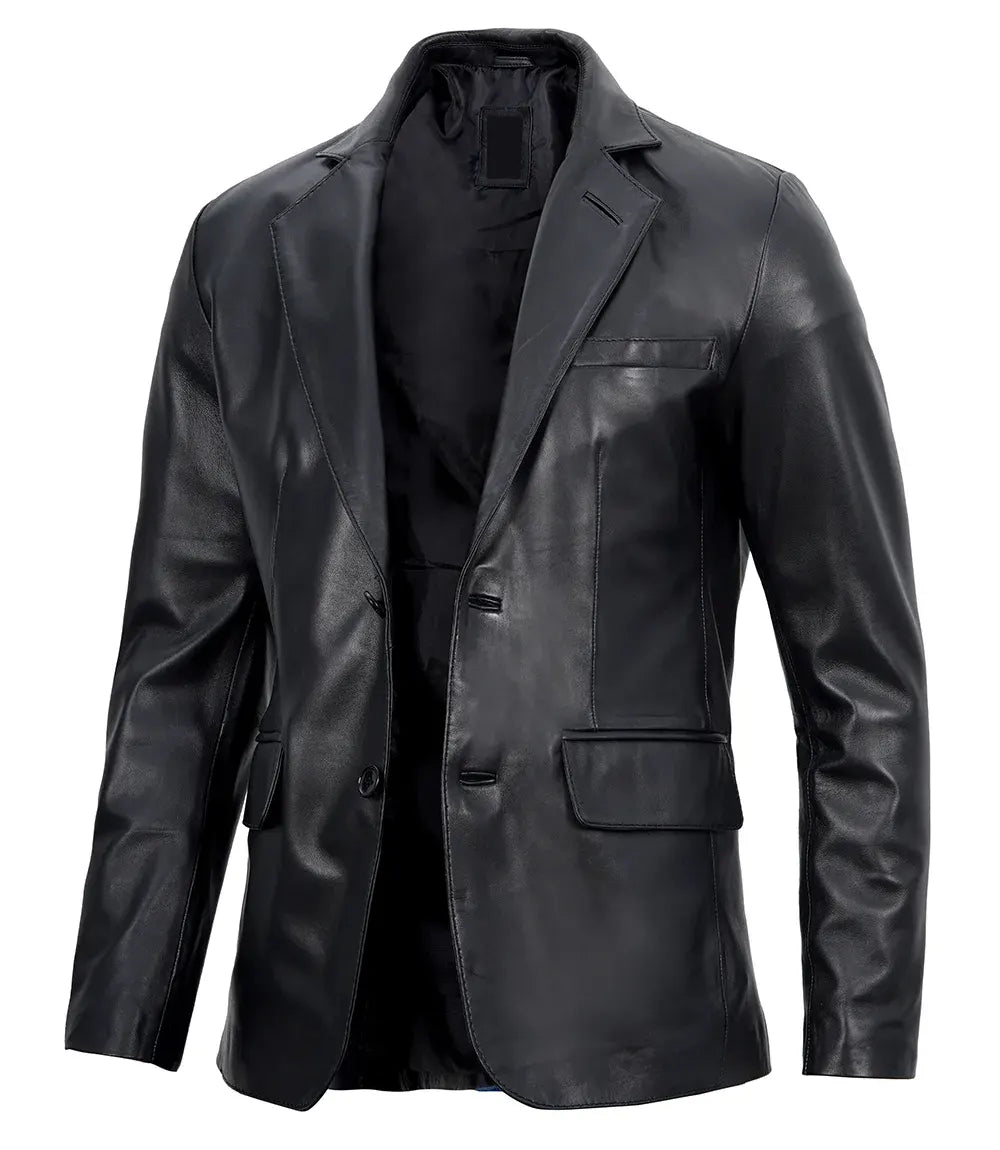 Mens Real Lambskin Black Leather Blazer The Leather Fit