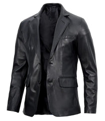 Mens Real Lambskin Black Leather Blazer The Leather Fit