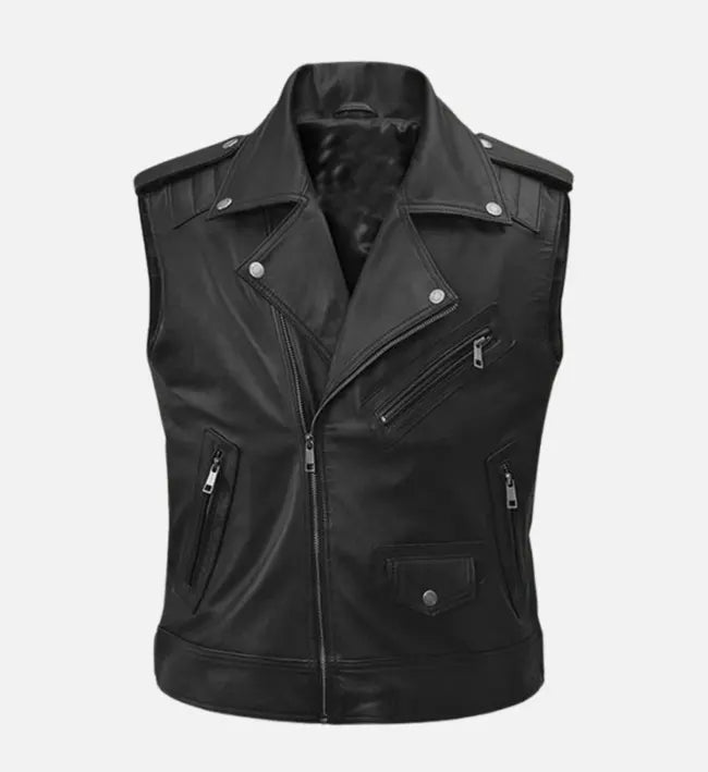 Men’s Road Sovereign Black Leather Vest The Leather Fit