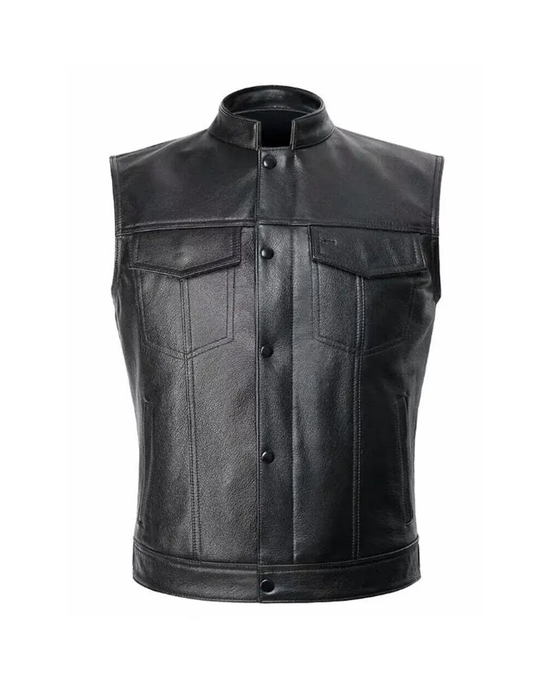 Men’s Black Motorcycle Biker leather Vest The Leather Fit