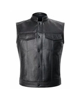 Men’s Black Motorcycle Biker leather Vest The Leather Fit