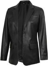 Women's Two Button Black Real Leather Blazer The Leather Fit
