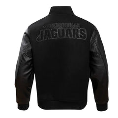 Jacksonville Jaguars Triple Black Varsity Wool-Leather Jacket The Leather Fit