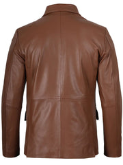 Men's Two Button Cognac Brown Leather Blazer The Leather Fit