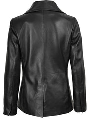 Women's Black Double Breasted Leather Blazer The Leather Fit