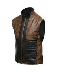 Men Brown & Black Leather Vest The Leather Fit