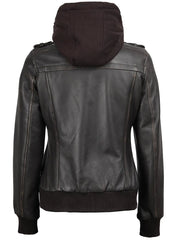 Women's Dark Brown Rub Off Leather Jacket with Removable Hood The Leather Fit