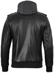 Men's Black Bomber Leather Jacket with Removable Hood The Leather Fit