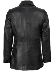 Women's Black Two-Button Real Leather Blazer The Leather Fit