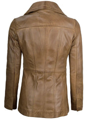 Women’s Camel Three Button Lambskin Leather Jacket The Leather Fit