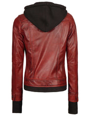 Tralee Women's Maroon Bomber Leather Jacket with Hood The Leather Fit