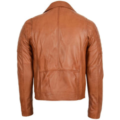 Mens Tan Biker Genuine Leather Jacket The Leather Fit