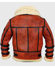 Pry Double Collar B-3 Shearling Red Leather Aviator Jacket The Leather Fit
