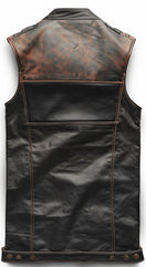 Men’s Brown Black Distressed Motorcycle Leather Vest The Leather Fit