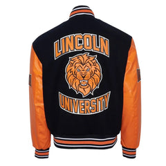 Lincoln University (PA) Black and Orange Varsity Jacket The Leather Fit