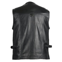 Men’s Black V-Neck Hunting Leather Vest The Leather Fit