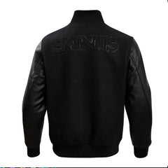 New Orleans Saints Triple Black Varsity Wool-Leather Jacket The Leather Fit