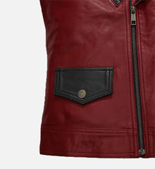Men’s Red and Black Leather Vest The Leather Fit