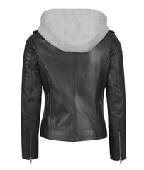 Womens Black Leather Biker Jacket With Removable Hood The Leather Fit
