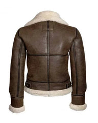 Katie Distressed Brown Shearling Leather Jacket The Leather Fit