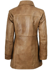 Kandis Womens Camel Brown Real Leather Car Coat The Leather Fit